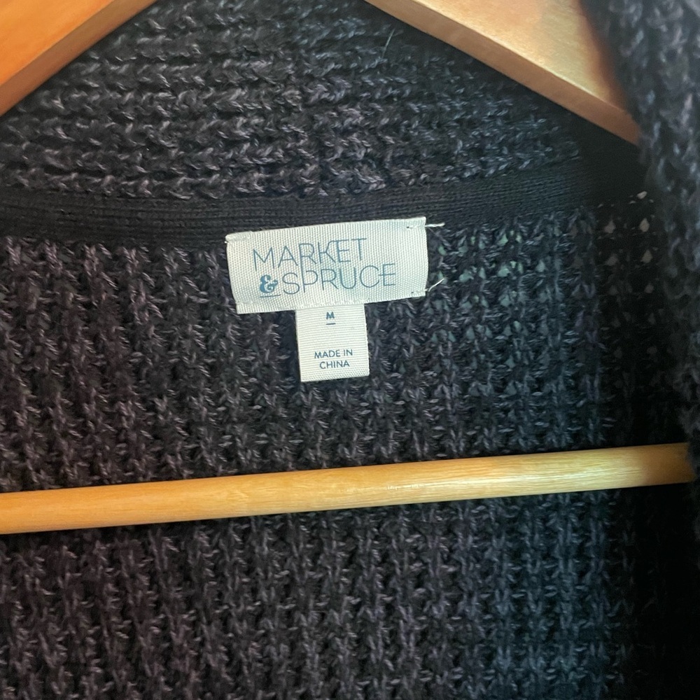 Market & Spruce Open-Front Shawl Cardigan - Charcoal Cotton Wool Blend M - Picture 4 of 8
